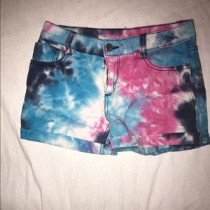 Tie dye jean shorts